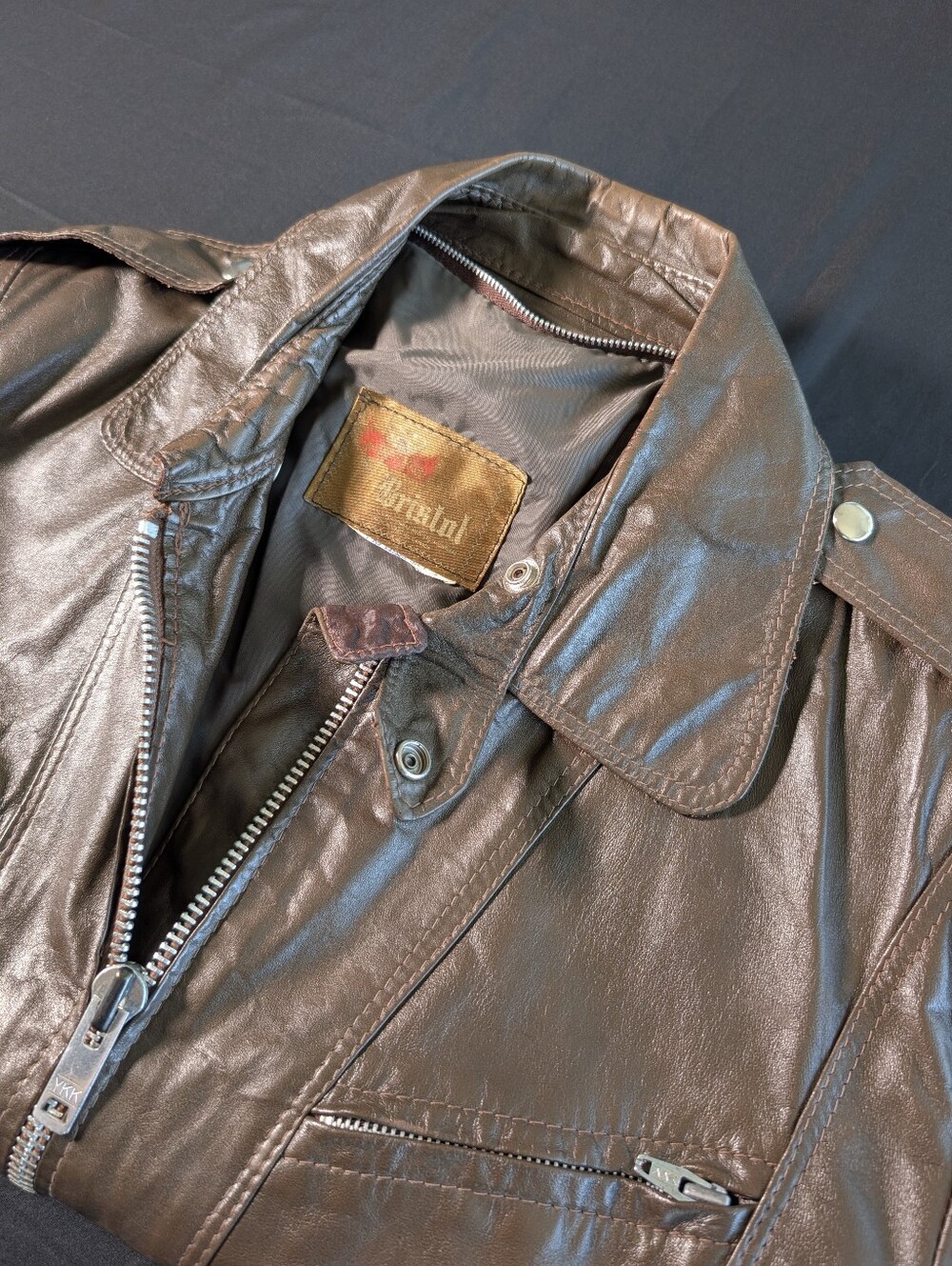 Vintage Bristol 1970s Men's Brown Leather Jacket  Classic Zip Front Coat XL